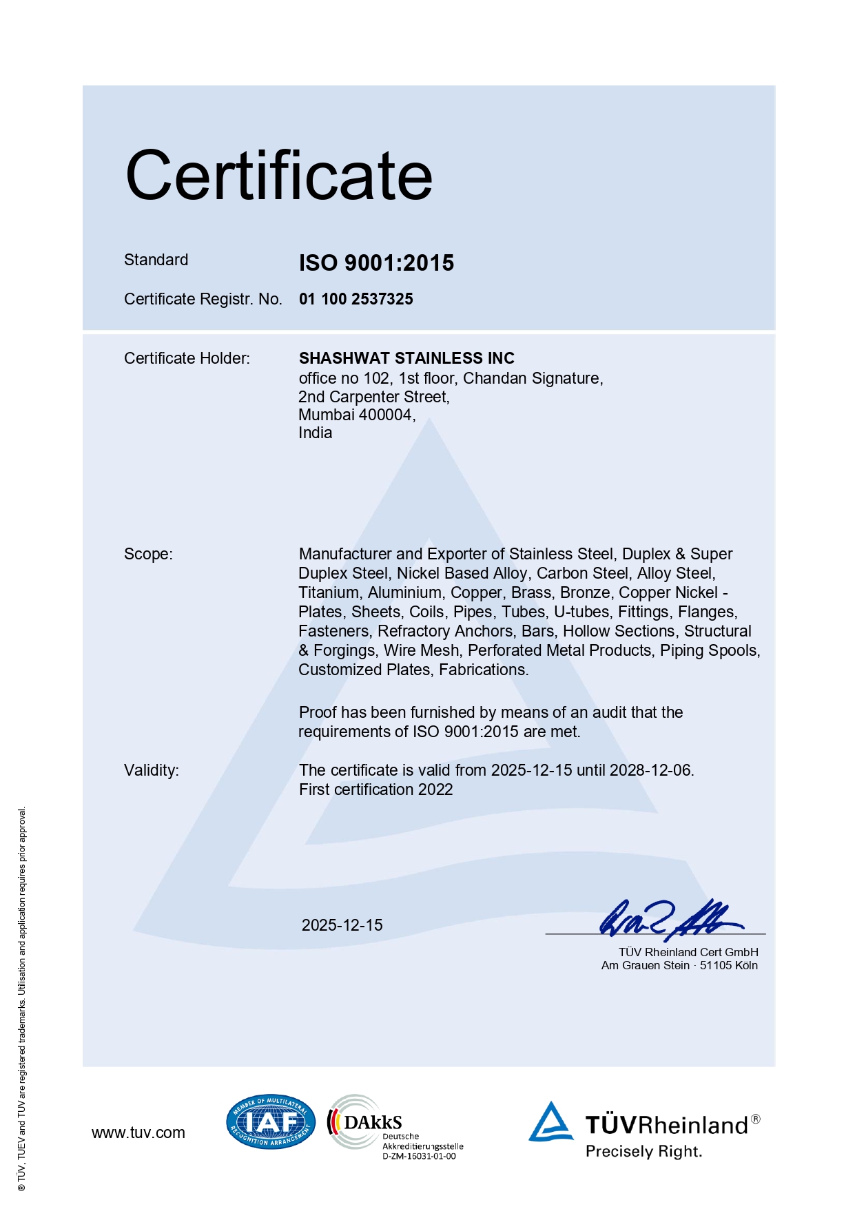ISO 14001 Certificate